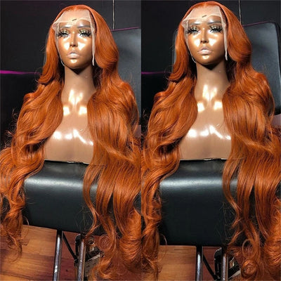 Body Wave Orange Ginger Lace Front Wig Colored Pre-Plucked