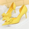 BIGTREE Pu Leather Pointed Toe Kitten Heeled Bowknot High-heeled Shoes