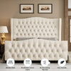 King Velvet Upholstered Deep Button Tufted Wingback Headboard and Footboard, No Box Spring Needed