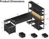 79 inch L Shaped Desk with File Drawers, Reversible with Power Outlets & LED Lights