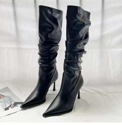 Sexy Winter Women High Boots Fashion Pointed Toe Stiletto Heel Long Boots Ladies Elegant Knee High Boots Shoes Botas De Mujer