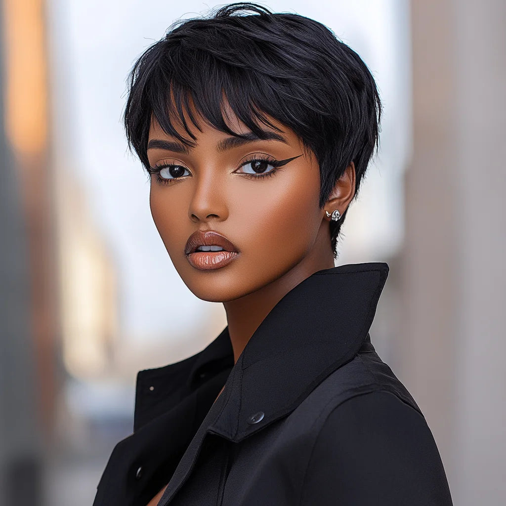 Sleek Short Human Hair Wigs For Women Short Pixie Cut Brazilian Hair Wigs 4# Brown Colored 100% Real Pixie Cut Human Hair Wigs