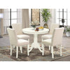 5-Piece Round Pedestal Dining Set, Includes 4 Linen Fabric Upholstered Chairs