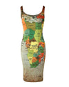 Map Print Sexy Sleeveless U-Neck Bodycon Mini Daily Dress