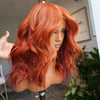 RONGDUOYI Short Body Wave Orange Ginger Bob Synthetic Lace Front Wig Middle Part