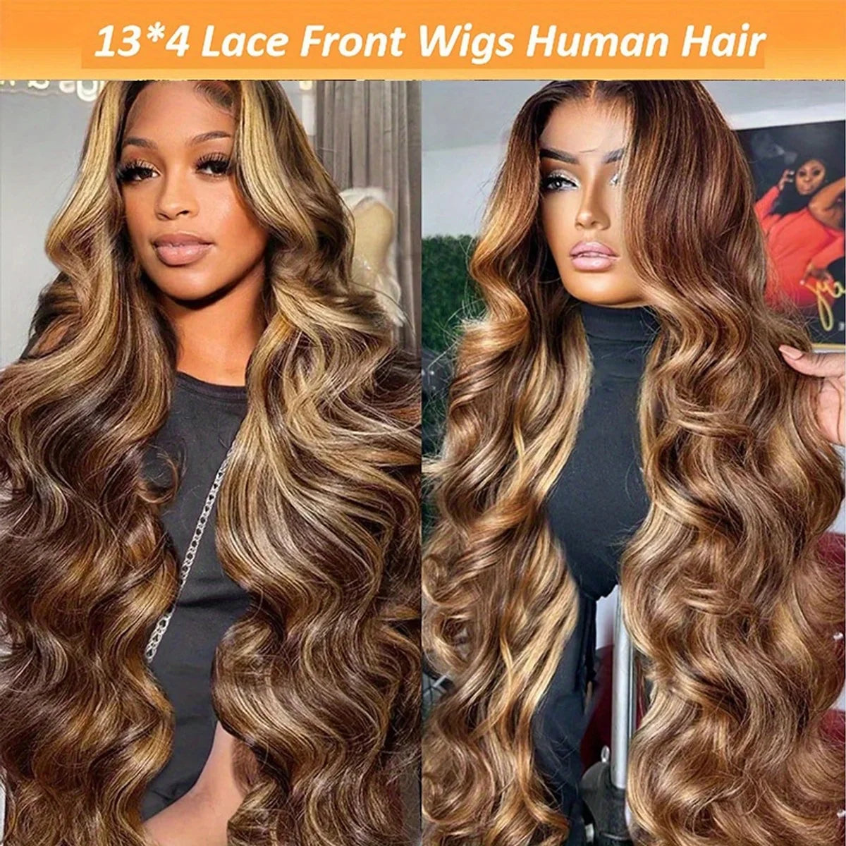 Honey Blonde Ombre Highlight Body Wave Lace Front Human Hair Wigs Pre Plucked Glueless Straight Deep Wave Frontal Wigs For Woman On Clearance Sale