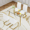 5-piece Tempered Glass Dining Table Set with 4 White Leather Chairs