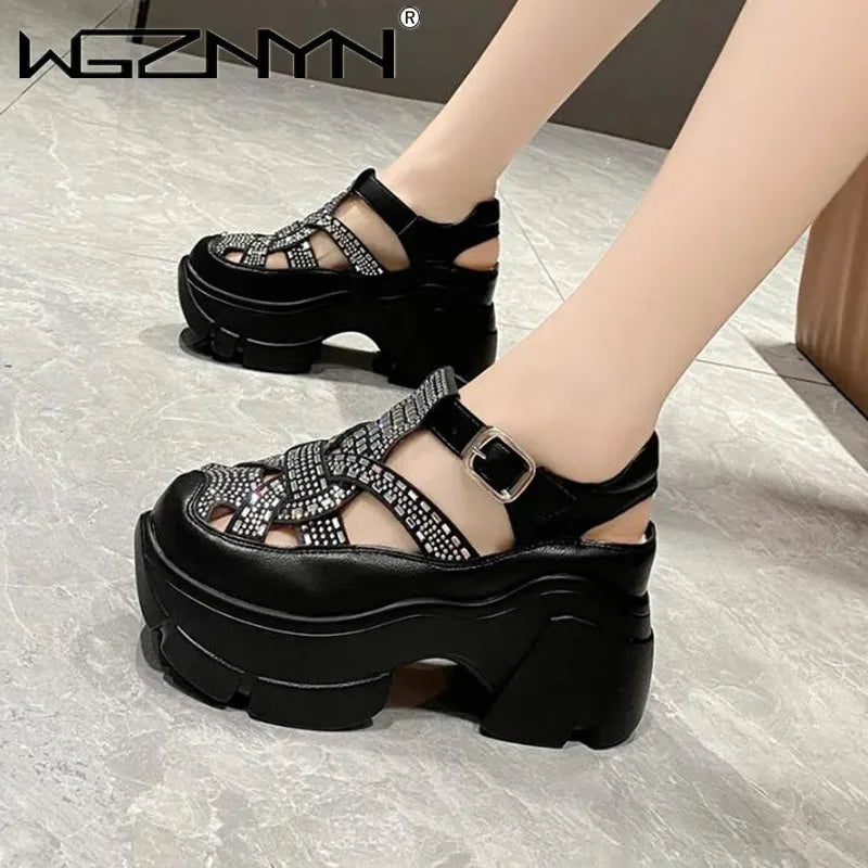 Mules Rhinestone Dad Sandals Womens Summer New Platform Sandal Water Diamond Sports Roman Sandals Soft Sole Outdoor Casual Shoes