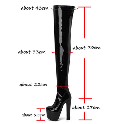 Sexy Over Knee High Boots Women Spike High Heels Zip Thick Platform Elastic Boots