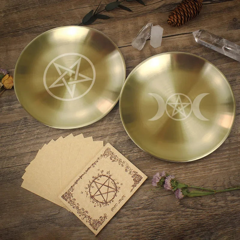 1PCS Ritual Tray Altar Pentagram Plate Crystal Stone Shelves Candle Holder Incense Burner Home Decor Accessories Witch Gift