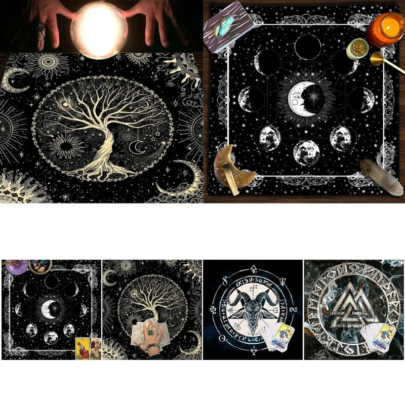 Tarots Tablecloth Rune Divinations Table Cover Astrology Oracles Board Game Mat Square Shape Pendulum Altar Table Cloth