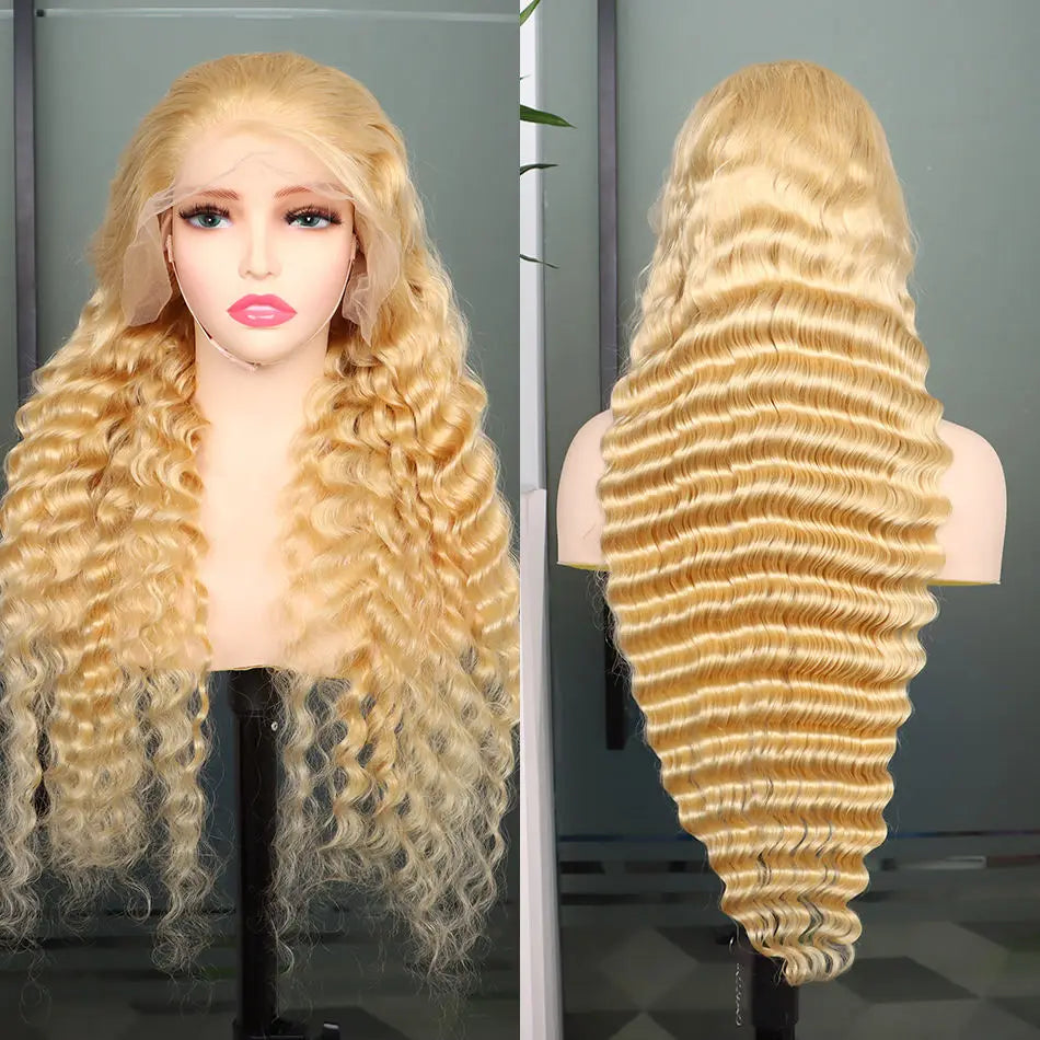 200% 250% Density 613 Blonde Lace Front Wigs Deep Wave Human Hair 13x6 13x4 Hd Lace Frontal Wig Pre Plucked Brazilian Ponytail Human Hair Lace Frontal Wig For Women Ready to Wear On Clearance Sale Pre Plucked Wig Party Work