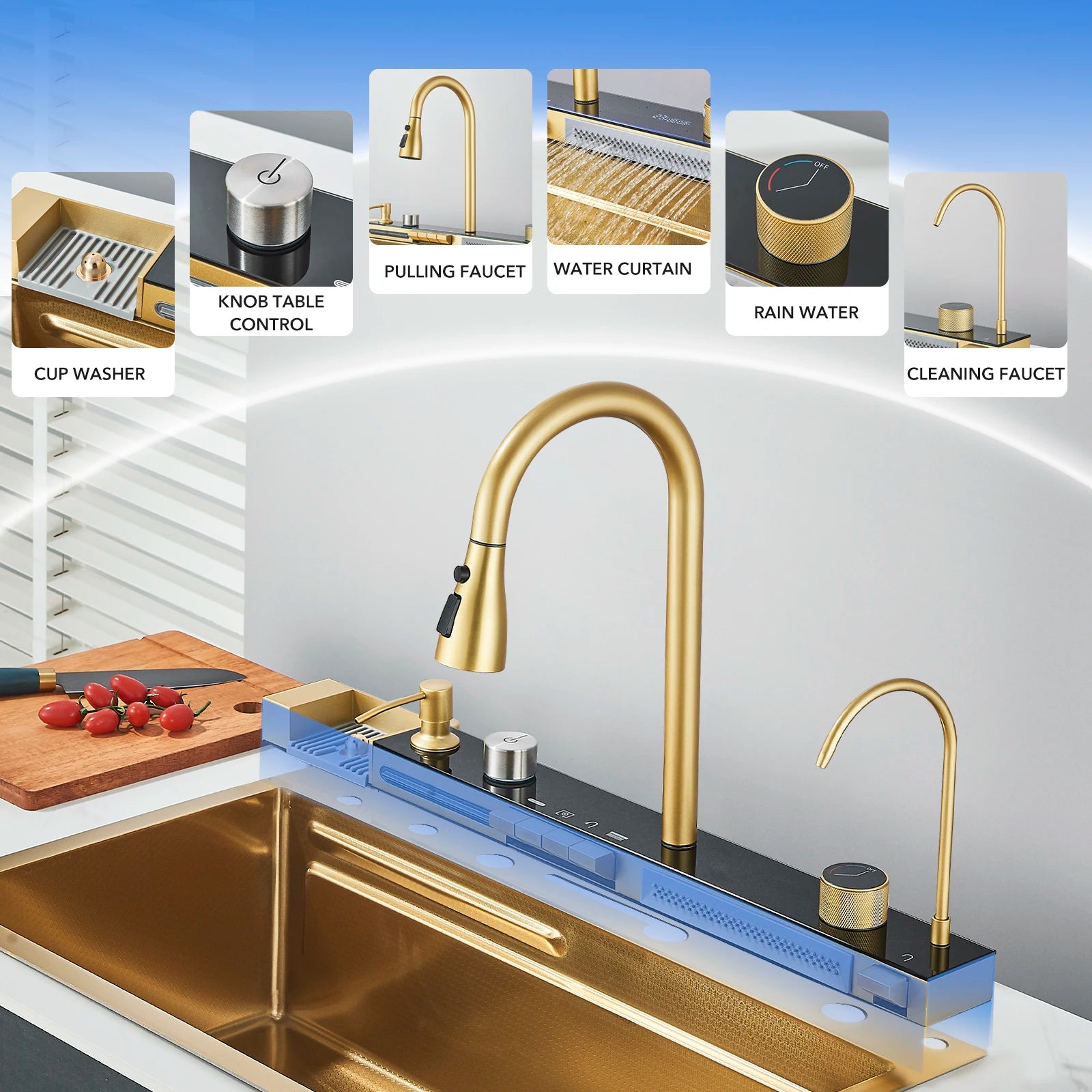 Golden Smart Digital Display Integrated Kitchen Sink Set