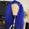 Blue Color Curly Brazilian Human Hair Wigs with Preplucked Hairline Glueless 13x6 Lace Front Wig 5x5 Lace Closure Wigs