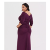 Elegant V-neck Pleated Slim-Fit Long Dress, Purple