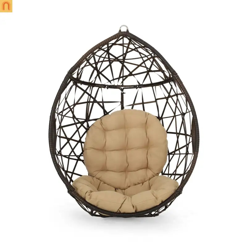 Chair Hanging Egg Basket Brown Polyethylene Rattan 36.5in Waterproof Fabric