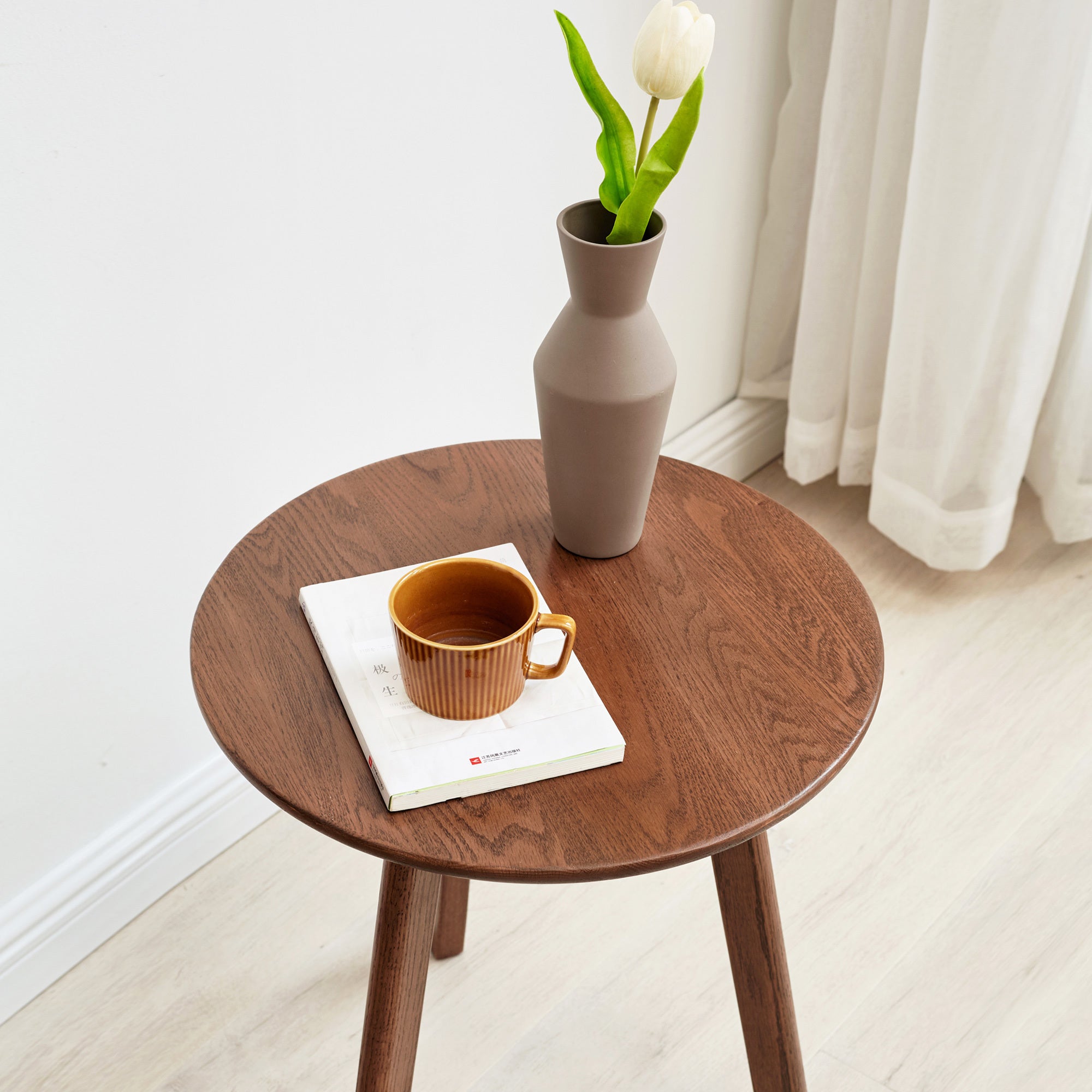 Natural Solid Oak Wood Round End Table by Blak Hom