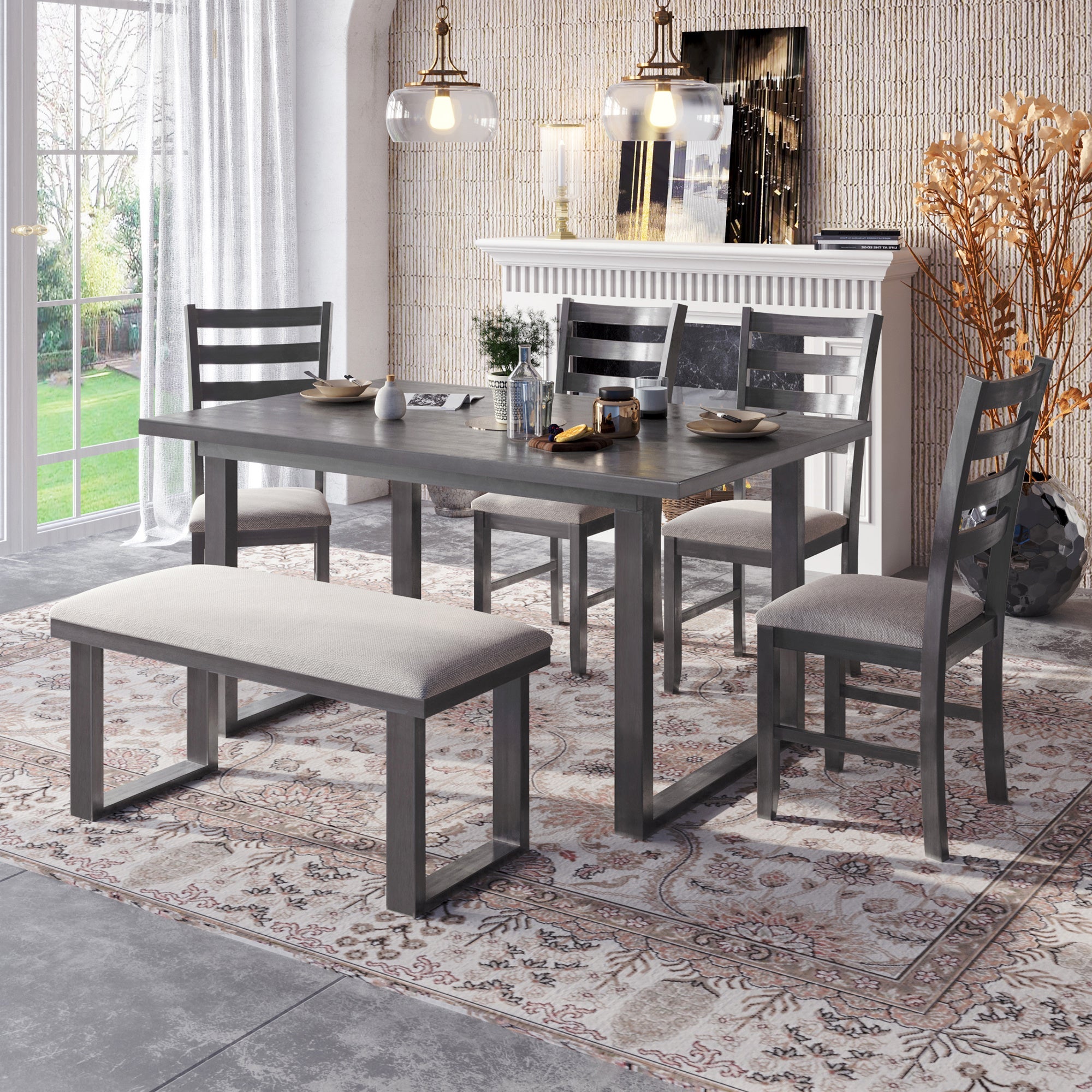 6-Pieces Solid Wood Dining Room Set by Blak Hom