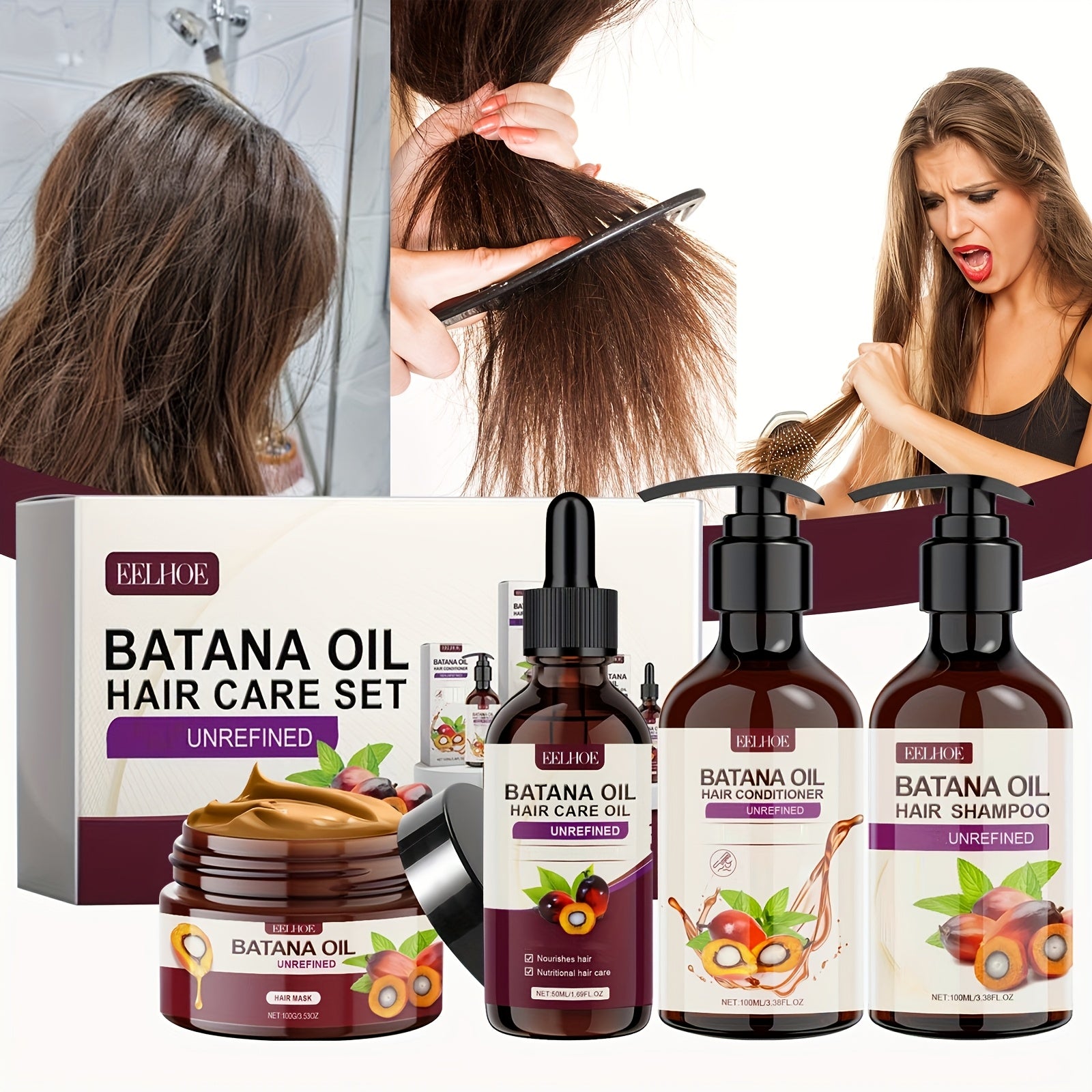 Batana Oil Hair Care Set- Including Batana Oil Shampoo, Batana Oil Conditioner, Batana Oil Hair Mask and Head Oil