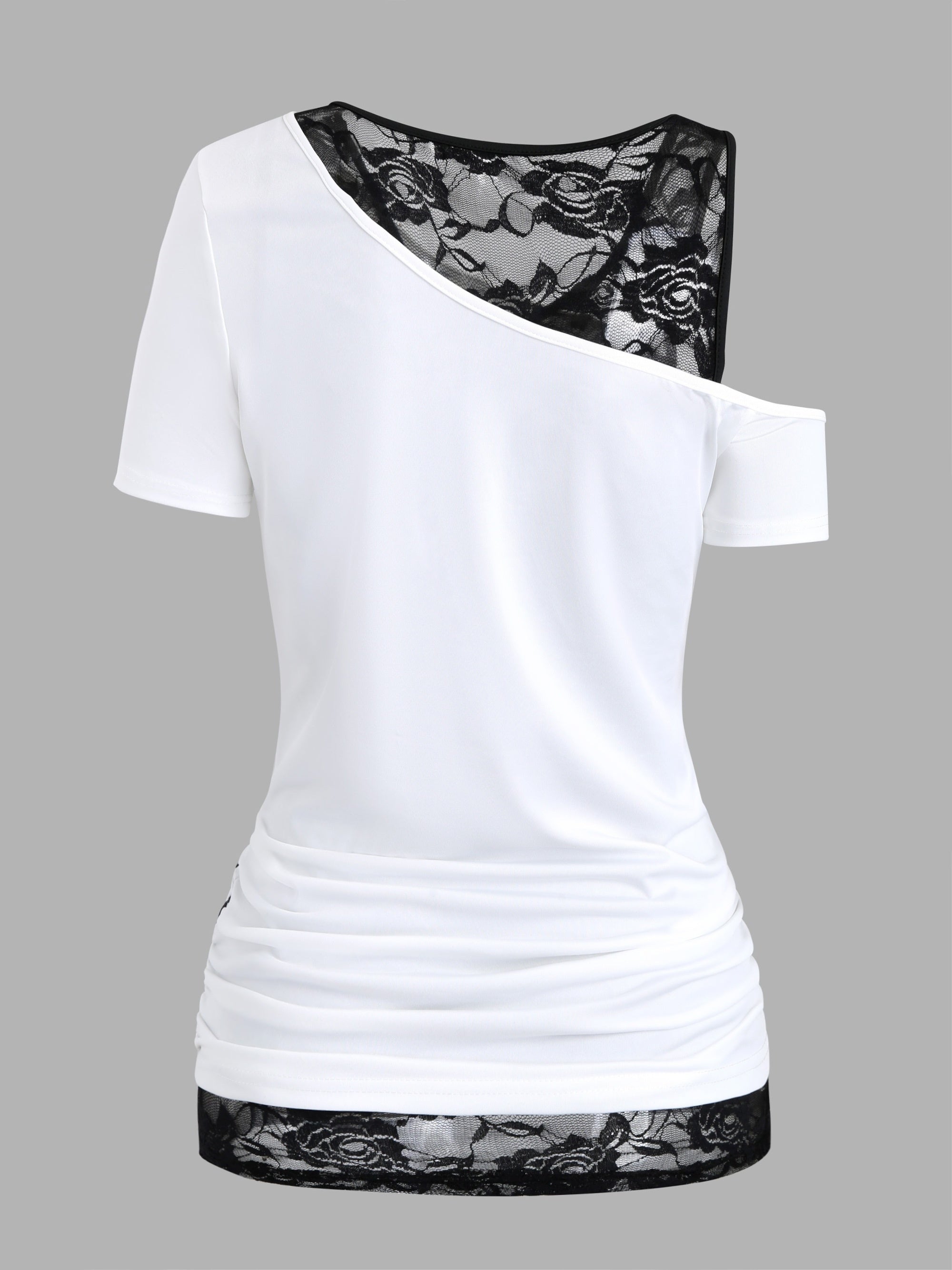 Skull Print Casual One-shoulder Short Sleeve Ruched Shirt