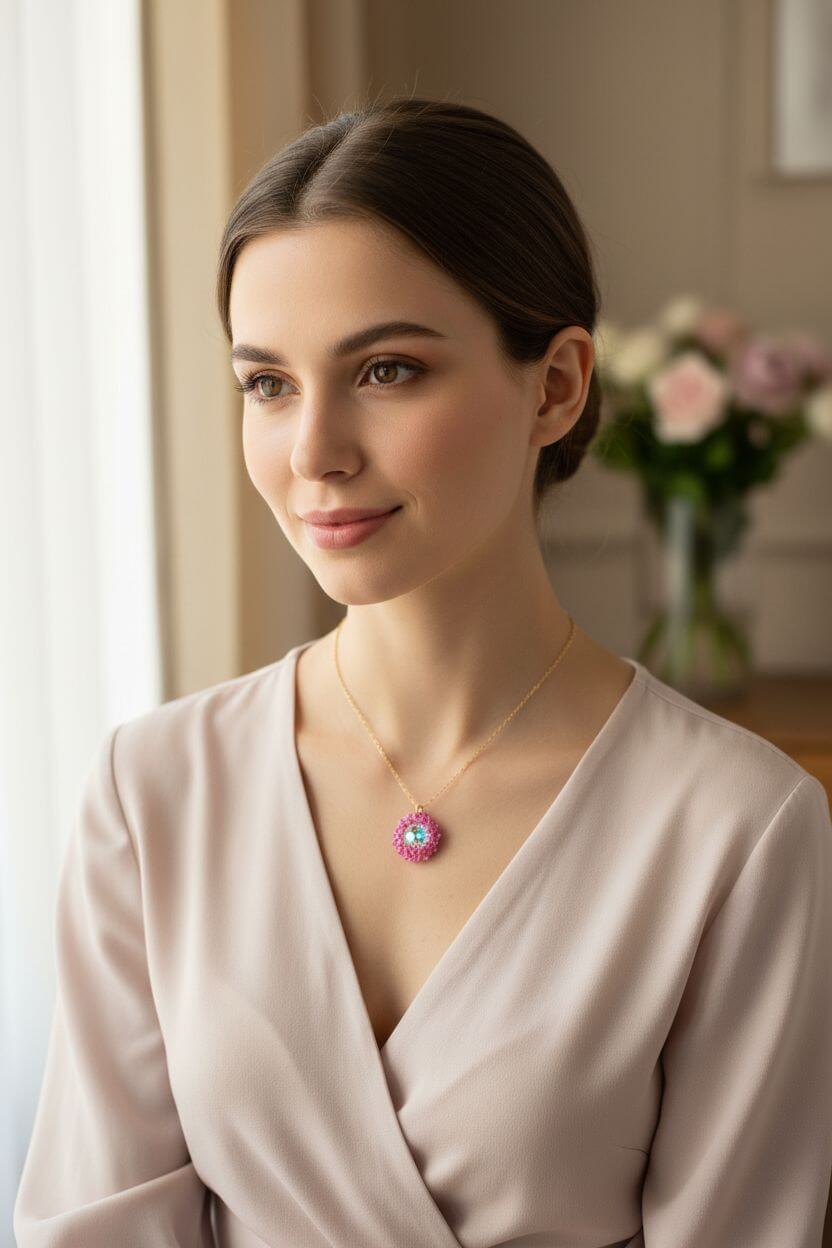 Pink Beaded Super Sparkly Rivoli Crystal Necklace