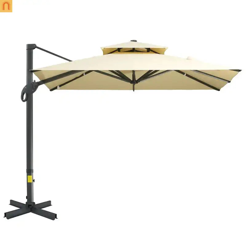 Patio Umbrella Cantilever 10ft Offset Beige Aluminum Cross Base Tilt 360 Degree