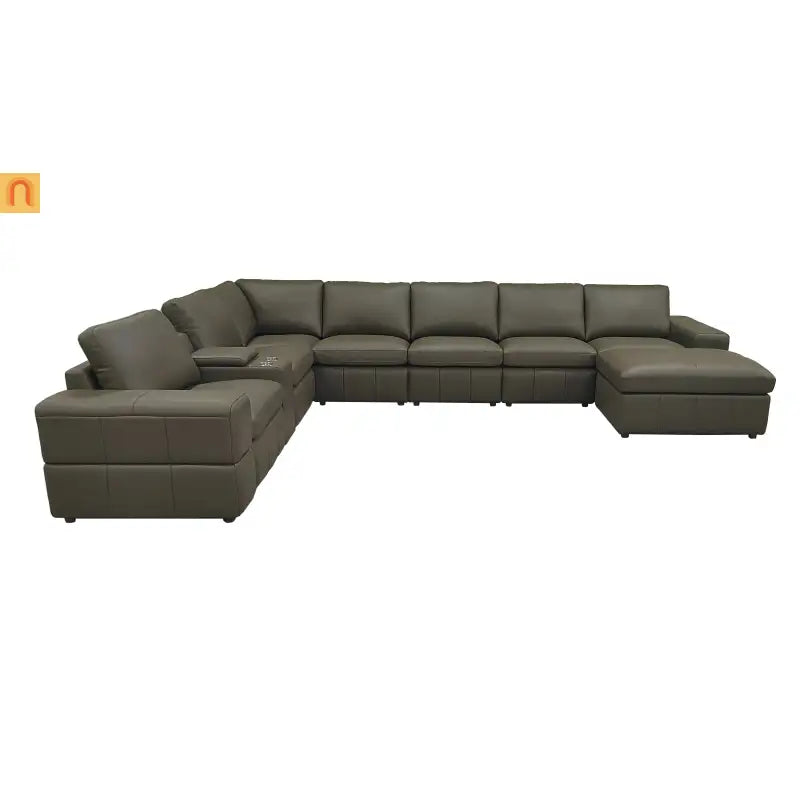 Sectional Modern Olive Green Leather Modular Large Arm 159in Long