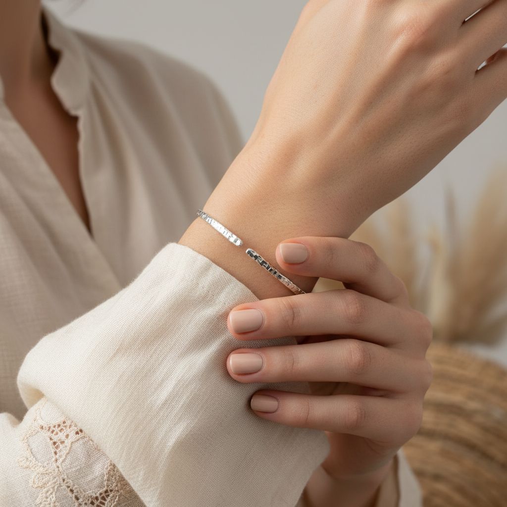 Sturdy 10 Gauge 925 Silver Hammer Textured Bangle