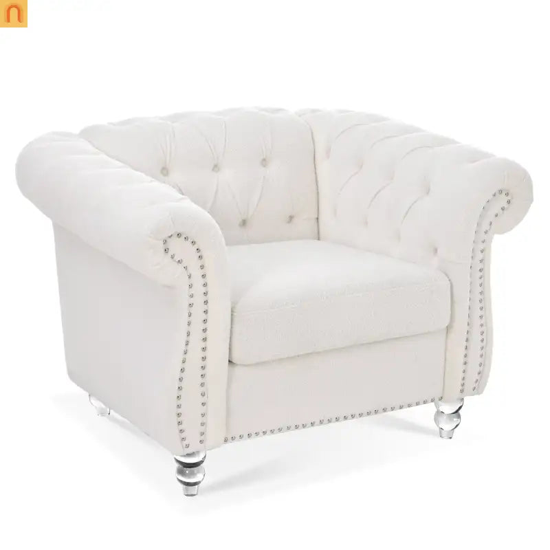 Armchair Velvet Modern White 1 Seater With Acrylic Legs