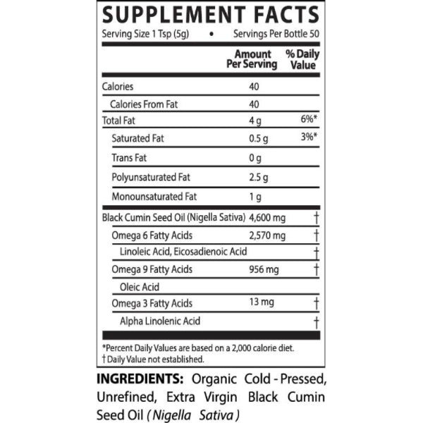 Turkish Black Seed Oil Supplement Facts