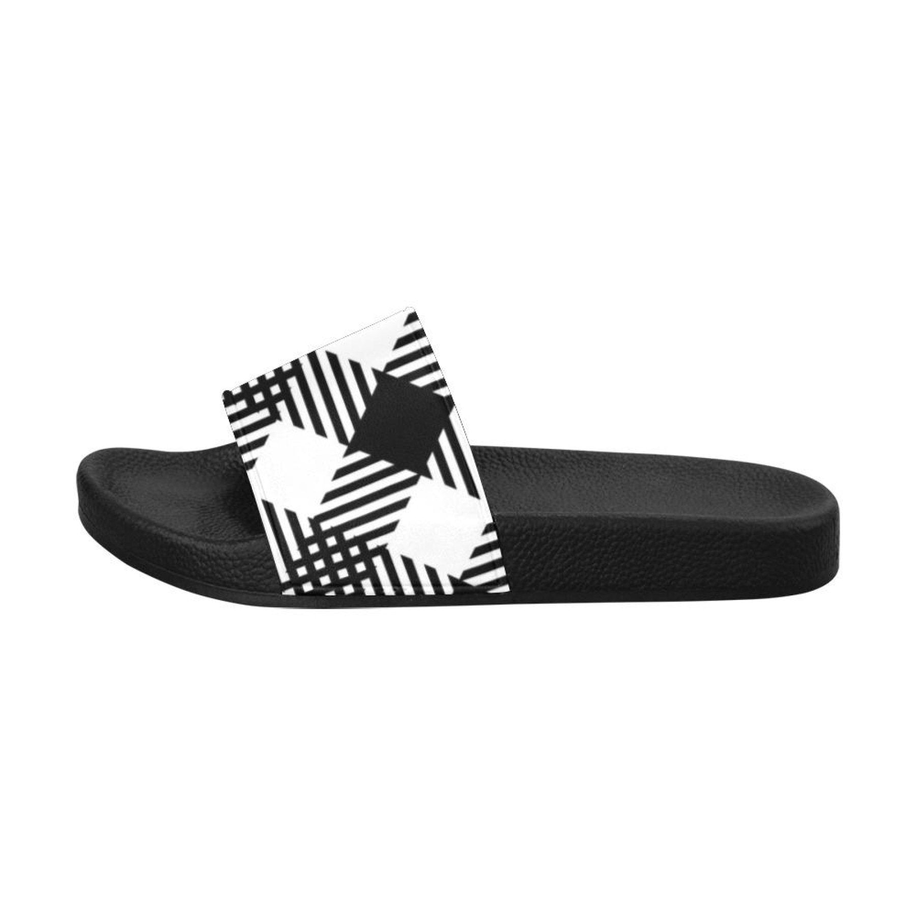 Womens Slides, Flip Flop Sandals, Black And White Plaid Print by inQue.Style