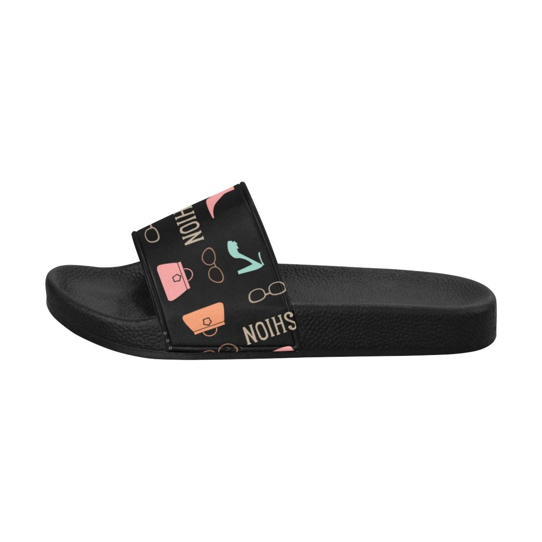 Womens Slides, Flip Flop Sandals, Fashion  Print Black by inQue.Style