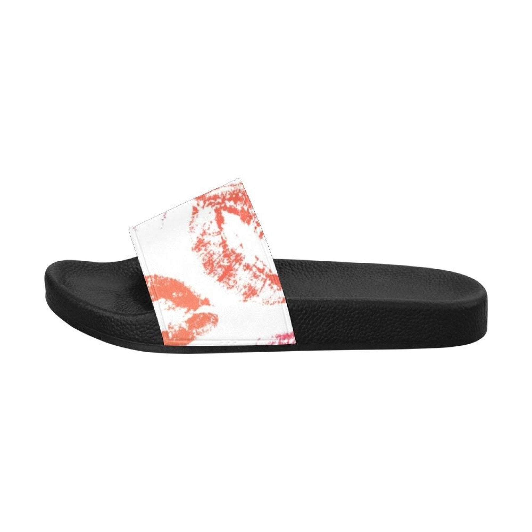 Womens Slides, Flip Flop Sandals, Lipstick Kiss Print by inQue.Style