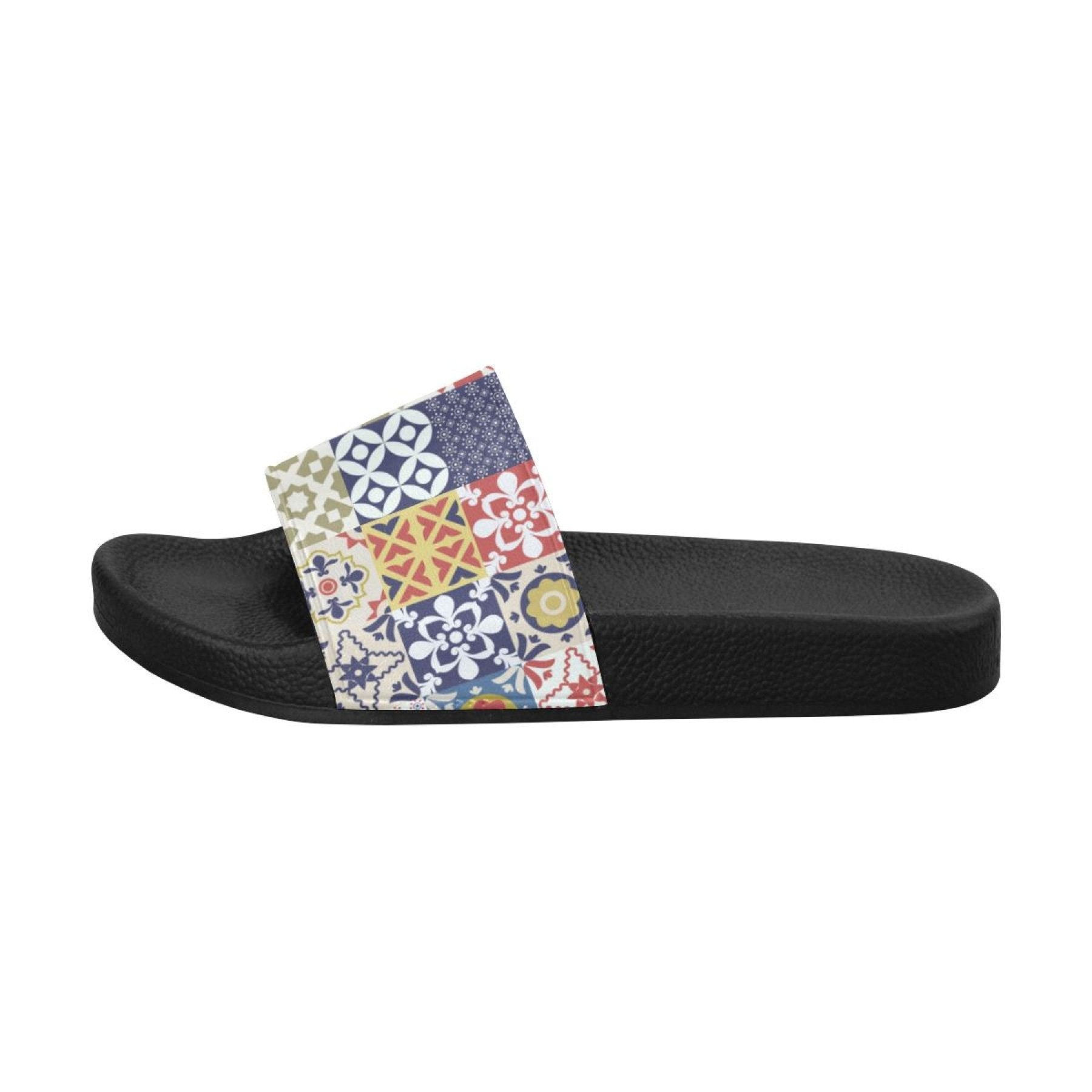 Womens Slides, Flip Flop Sandals, Patchwork Print by inQue.Style