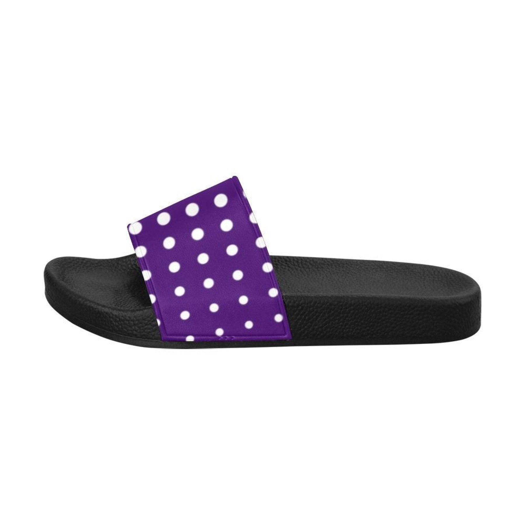 Womens Slides, Flip Flop Sandals, Purple And White Dotted Print by inQue.Style