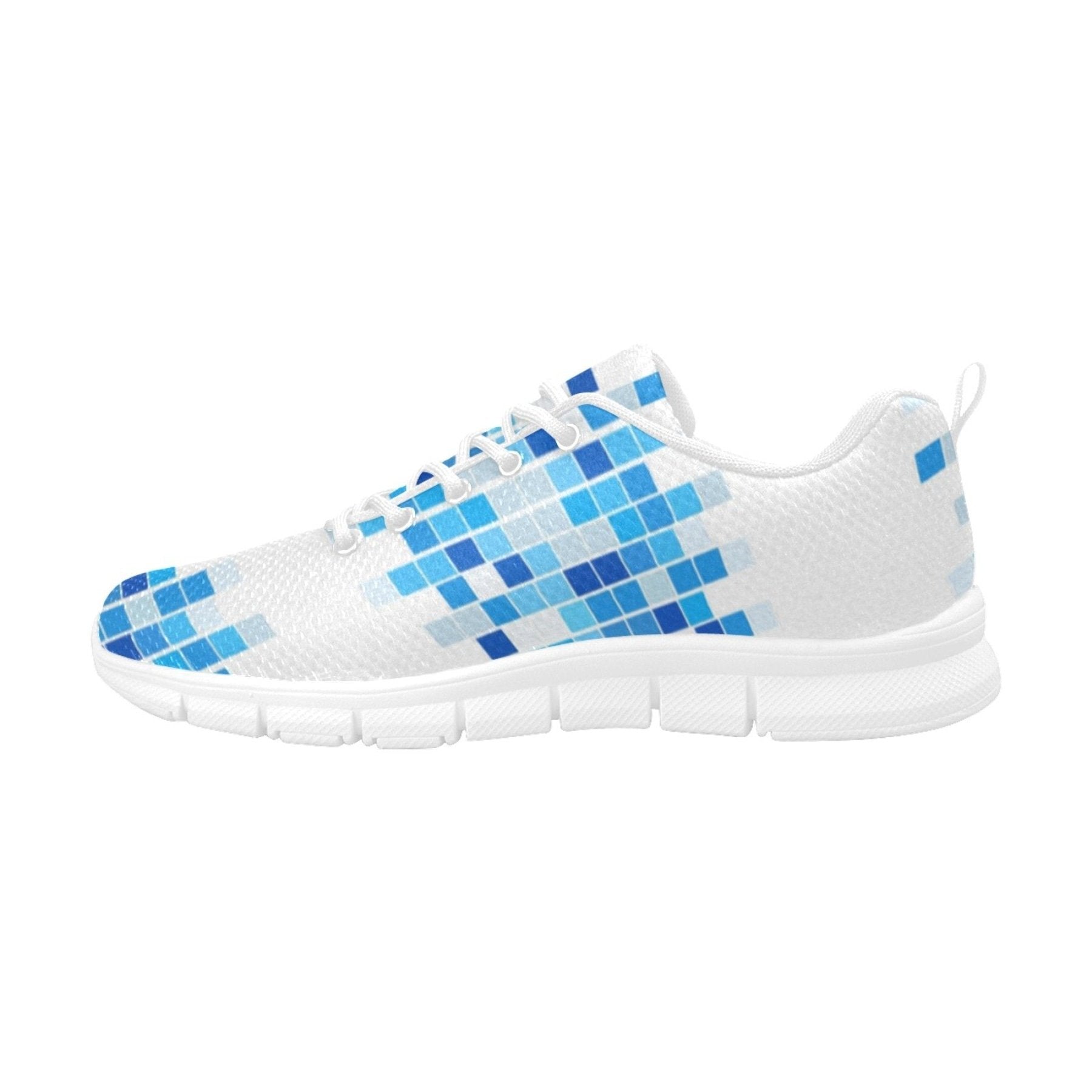 Womens Sneakers, Blue And White Mosaic Print Running Shoes by inQue.Style