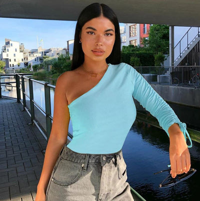 Land of Nostalgia One-Shoulder Women's Bandage Sexy Crop Tops by Land of Nostalgia
