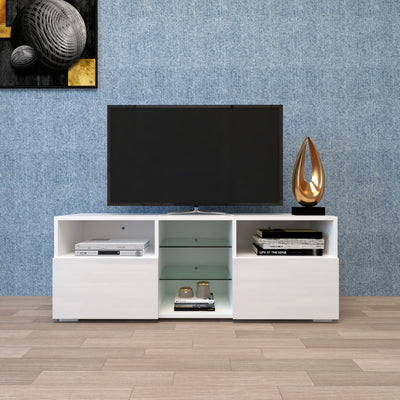 20 color LED Light, TV Stand Entertainment Center (White)