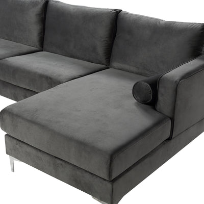 Sectional Sofa with Two Pillows, U-Shape Upholstered Black Velvet