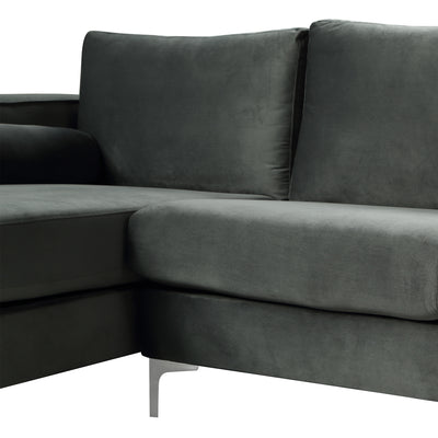 Sectional Sofa with Two Pillows, U-Shape Upholstered Black Velvet