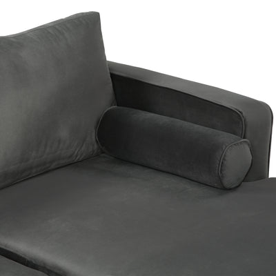 Sectional Sofa with Two Pillows, U-Shape Upholstered Black Velvet