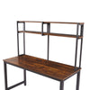Home Office 52" Computer Desk with Hutch and Shelves, Black Metal Frame Brown Desk