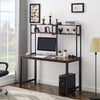 Home Office 52" Computer Desk with Hutch and Shelves, Black Metal Frame Brown Desk