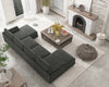 Sectional Sofa with Two Pillows, U-Shape Upholstered Black Velvet