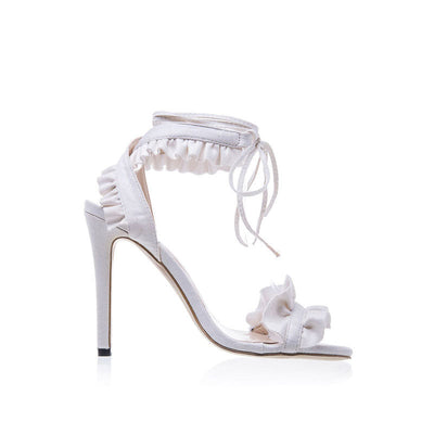 Cross Bandage High Heels Sandals Women Pumps Thin Heel Ruffle Lace Up Summer Shoes by A Bit Unique Boutique