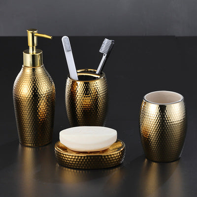 4 Pieces Golden Ceramic Bathroom Set by Blak Hom