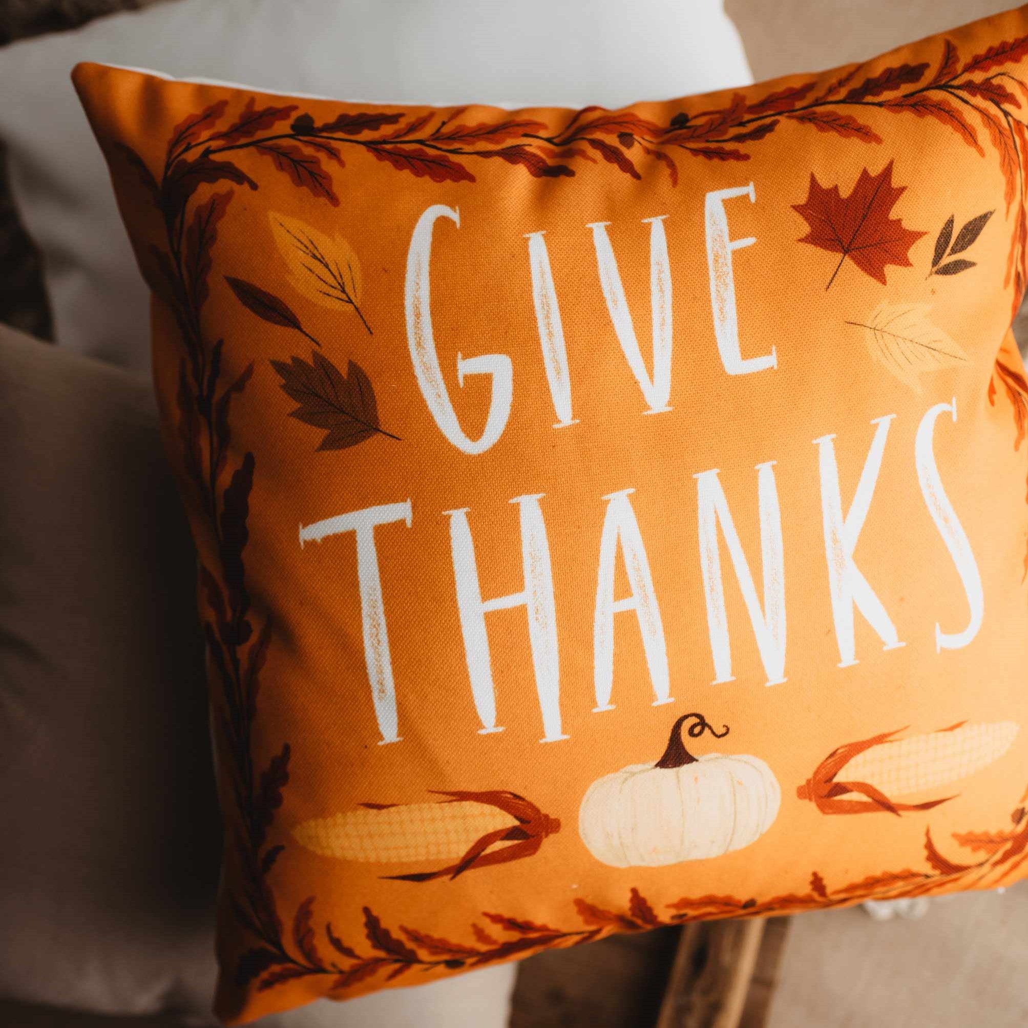 Primitive Give Thanks Throw Pillow Cover