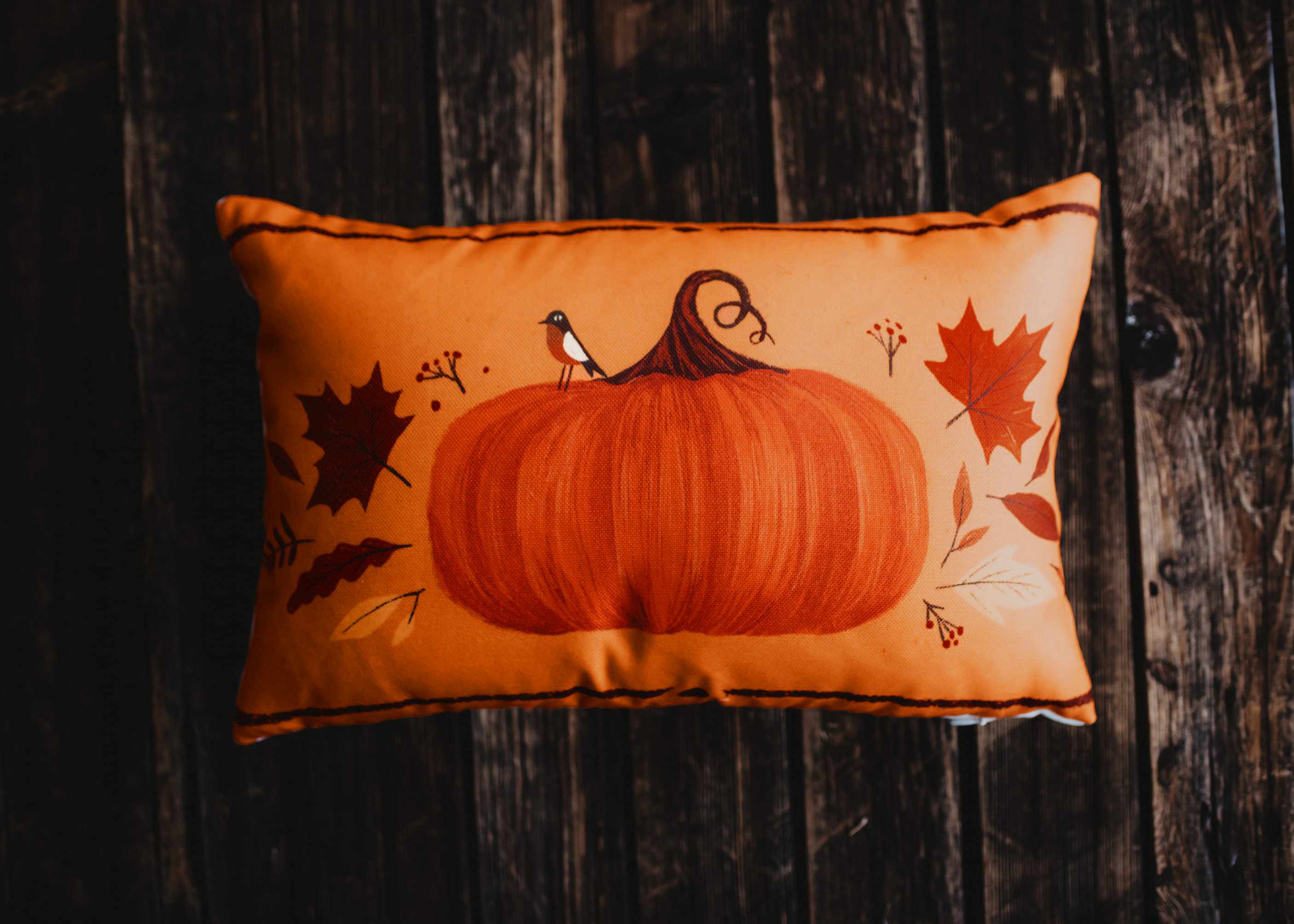 Primitive Dark Fall Pumpkin Lumbar Throw Pillow Cover | 18x12