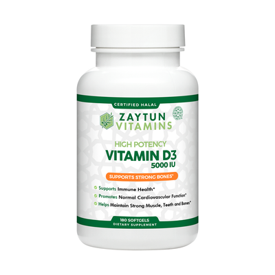 Halal Vitamin D3 5000 IU Softgels by Zaytun Vitamins