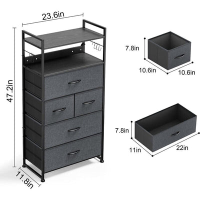 5 Drawer Dresser Wood Storage Organizer Chest Tower Bedroom by Plugsus Home Furniture